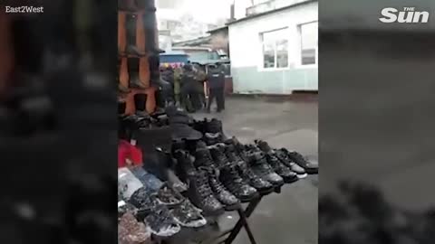 Drunk' Russian mobilised troops get into a violent brawl