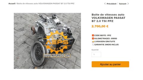 AEPSPIECES.COM - Boite de vitesses auto VOLKSWAGEN PASSAT B7 2.0 TSI PPZ