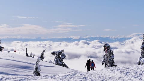 People walking on the snowy summit