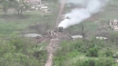 Russian's try to jump tank over destroyed bridge