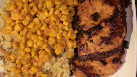 So We Had Grilled Chicken Corn And Rice A Roni For Dinner Tonight!