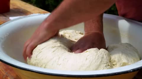 "WORLDS" Giant Pizza cooked On Coals! Cooking Show In Nature