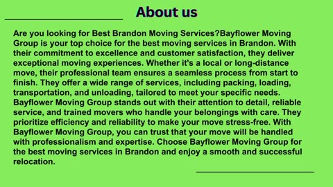 Best Brandon Moving Services - Bayflower Moving Group