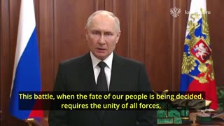 Putin giving a speech in which he talks about the military coup in Russia done now by Wagner group