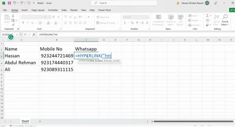 How to link mobile number with whatsapp in MS Excel