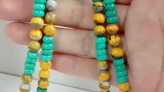 Amber with pretty Pearl smooth beads with Natural turquoise beads special double strand necklace