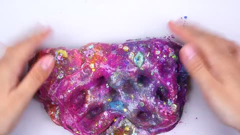 Mixing”Unicorn Rainbow” Eyeshadow and Makeup,parts,glitter Into Slime!Satisfying Slime Video!#ASMR★