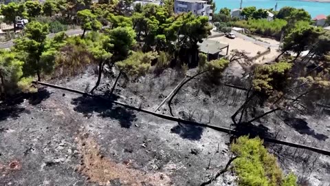 Drone footage shows aftermath of wildfire on Albania's coast