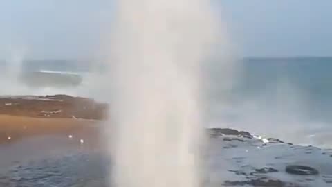 This Hole In The Rock Generates A Huge Outpouring Of Pressure When Strong Incoming Waves Underneath Are Forced Upwards