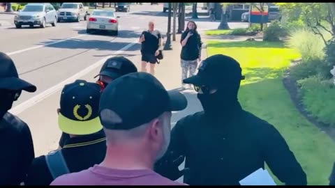 Patriot rally ongoing Feds show up dressed as Nazis Patriots force Feds out
