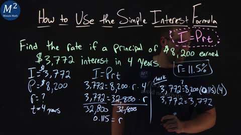 How to Use the Simple Interest Formula (I=Prt) to Find r | Part 3 of 3 | Minute Math