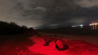 Sitting by a river .