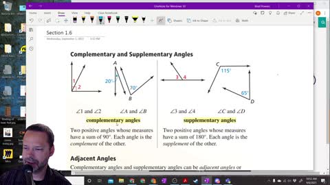 Geometry Section 1-6 - Definitions of Complementary Supplementary and Adjacent Angles