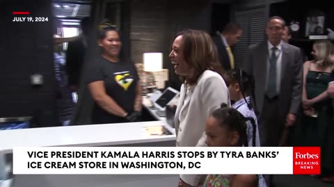 Vice President Kamala Harris Stops By Tyra Banks' Ice Cream Store In Washington, DC