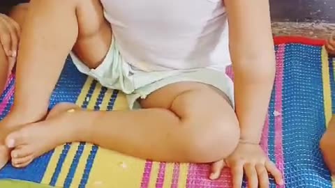 Cuty baby sharing their foods