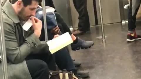 Ecstatic Woman Cannot Control Her Happy Feet Dancing In The Subway