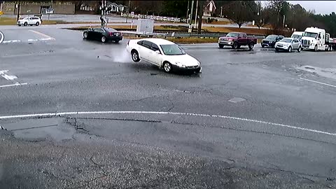 Speeding Car Jumps Train Tracks