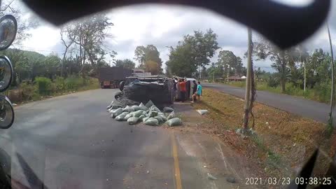 Truck Hauling Load Blows a Tire and Spins Out of Control