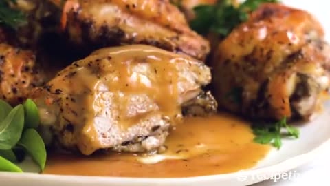 CRISPY Herb Baked Chicken with Gravy (easy roast chicken!)