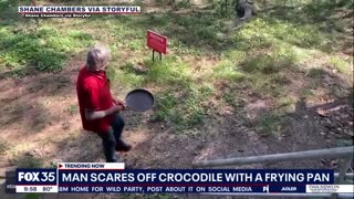 WATCH: Man fights off charging crocodile with frying pan, video goes viral