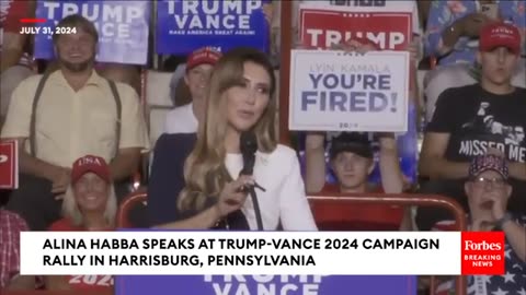 Alina Habba speaks at Trump -Vance 2024 Campaing Rally in Harrisburg, Pensylvania.