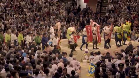President Trump attends a sumo wrestling match in Japan