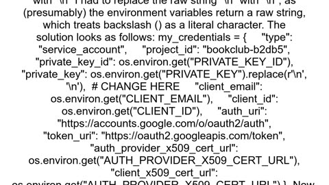Firebase credentials as Python environment variables Could not deserialize key data