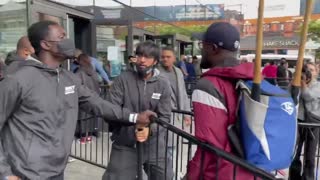 Anti-Vaccine Mandate Protestors Clash Outside The Barclays Center In Support Of Kyrie Irving