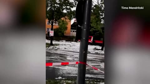 Hail brings sudden winter to German city