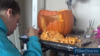 Carving crosses into pumpkin part3