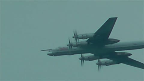 Strategic Bomber Tu-95 Circled And Went In The Evening From Machulishchy __ Engines Run Hard