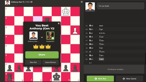 How to win Anthony (Gen Y) with Black (chesscom bot)