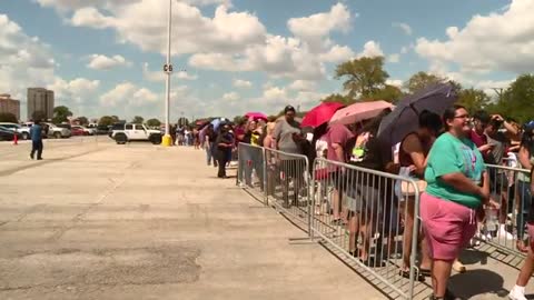 Big crowds gather at the Alamodome to buy Bad Bunny merchandise ahead of concert