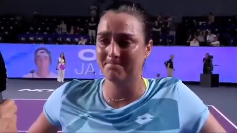 After winning, Tunisian tennis champion Anas Jabour cried .