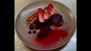 Plating of Duck Breast, Cabbage, Beetroot