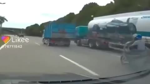 Stupid lorry driver and lucky motorcycle
