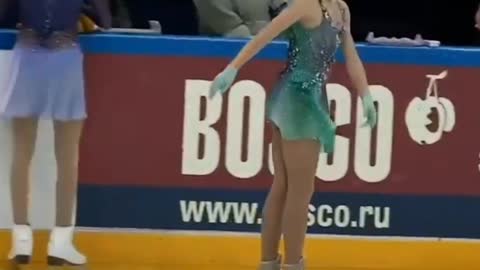 Beautiful girl ice skating superb skills