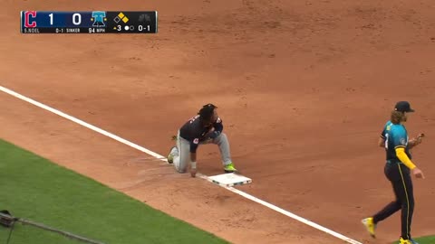 JT Realmuto throws out José Ramírez trying to steal 3rd.