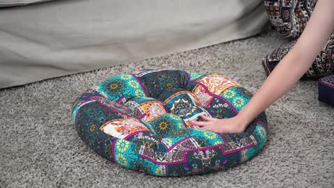 HIGOGOGO Boho Cushion, Large Pouf Cushion Round Meditation Floor Pillow Yoga Seat Cushion Cotton