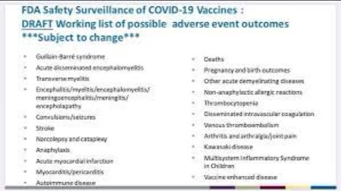 Projet de liste de travail de la FDA des effets secondaires possibles du vaccin Covid (octobre 2020) (VOST)