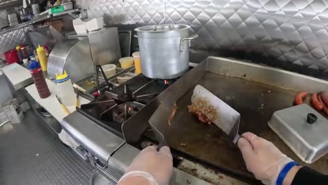 Reuben & Porky Pig Style Hot Dogs!! Food Truck Cooking POV.