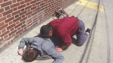 Luodong Massages Skinny White Man On Sidewalk