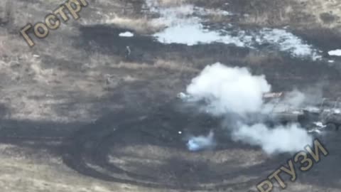 Drone Strike on Russian Tank Crew Stuck in the Mud