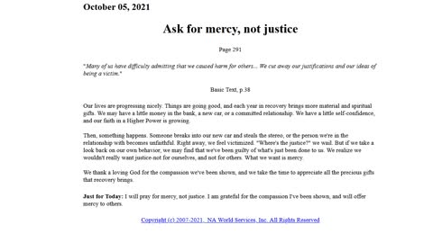 Just for Today - Ask for mercy, not justice