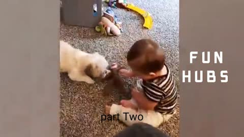 Baby with dog and cut funny part Two