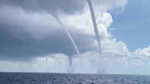 Spectacular waterspouts form simultaneously off the Balearic Islands