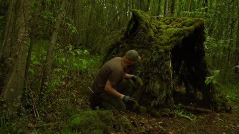 Building a Survival Shelter in a Forest - Camp food from natural herbs