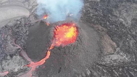 Eruption of Fagradalsfjall volcano in Iceland footage by drone