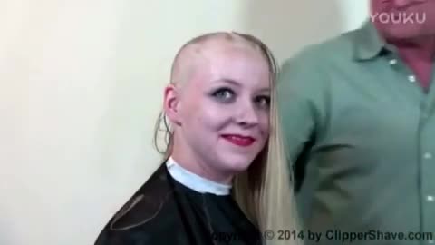 Woman headshave for fun