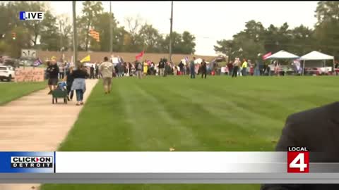 Protesters gather ahead of President Joe Biden’s visit to union training center in Howell